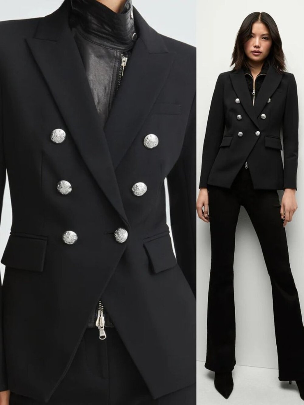 Veronica Beard Miller Blazer Black Silver Double Breasted Dickey Jacket Size 10 - Picture 11 of 13